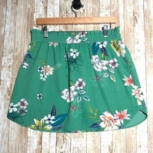 DR2 by Daniel Rainn Floral Skort L Green Tropical Pull On Paperbag Waist Pockets